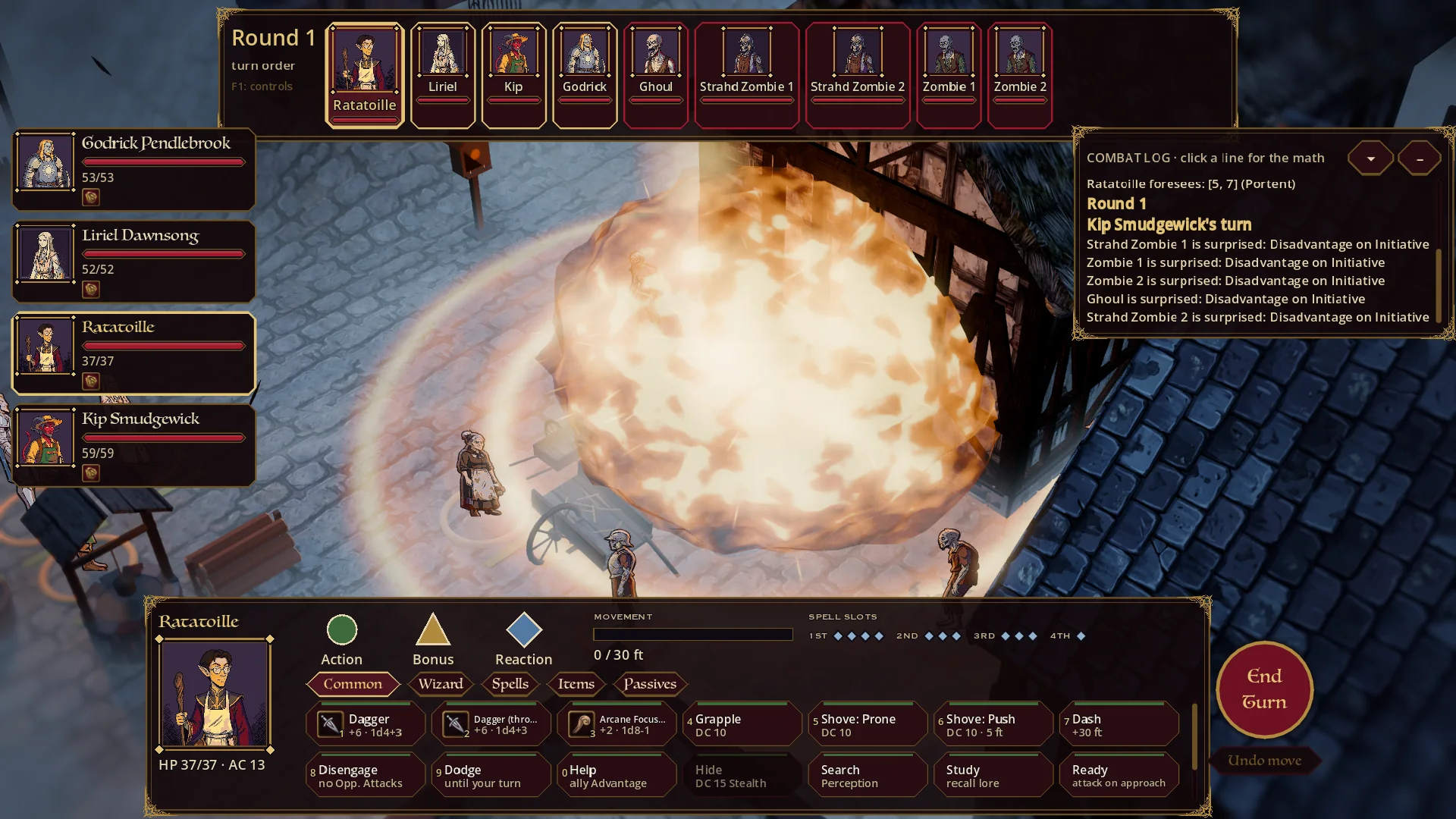 A Fireball bursts among a pack of foes