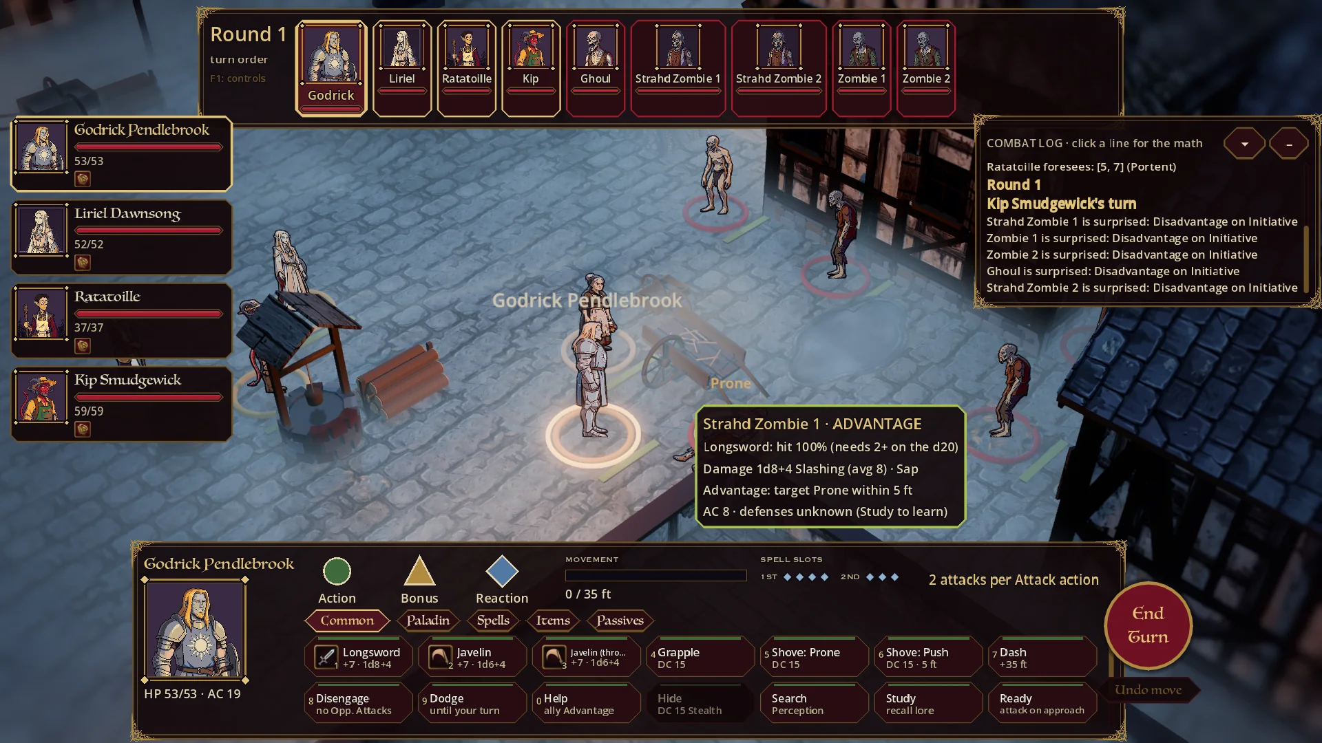 Hovering a foe shows the chance to hit and the damage