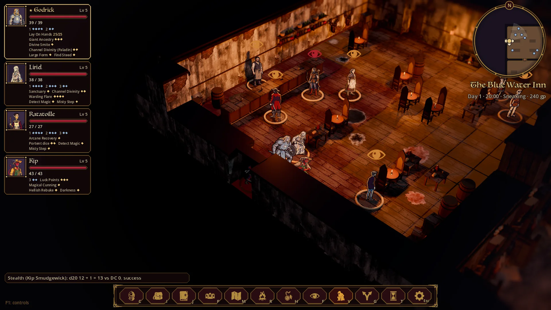 Sneaking past guards whose sight is shown on the floor
