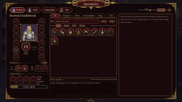 The inventory's paper doll